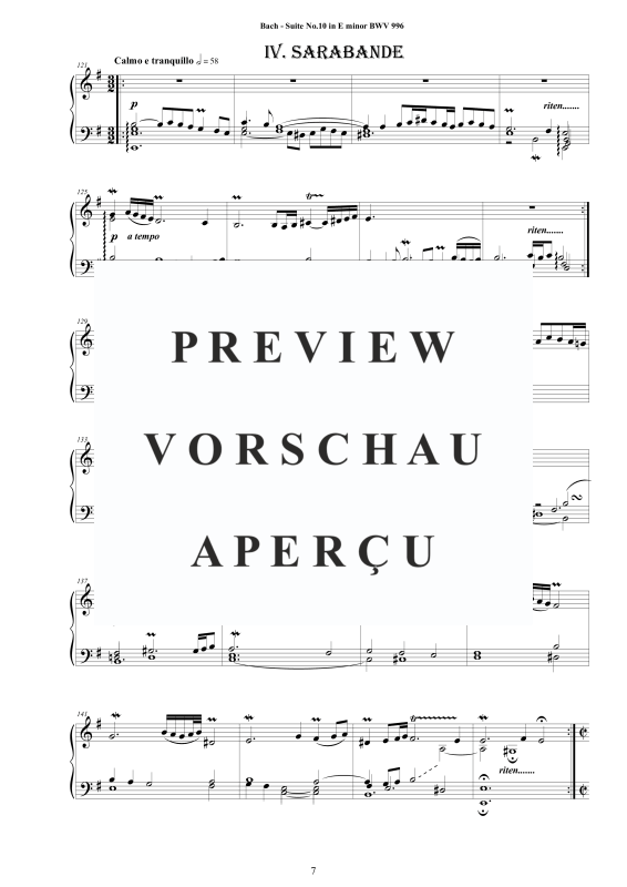 Produktgalerie: Seite 8 von 11 Piano Suite No.10 in E-Moll BWV 996 - Complete Piano Version, , Klavier Solo