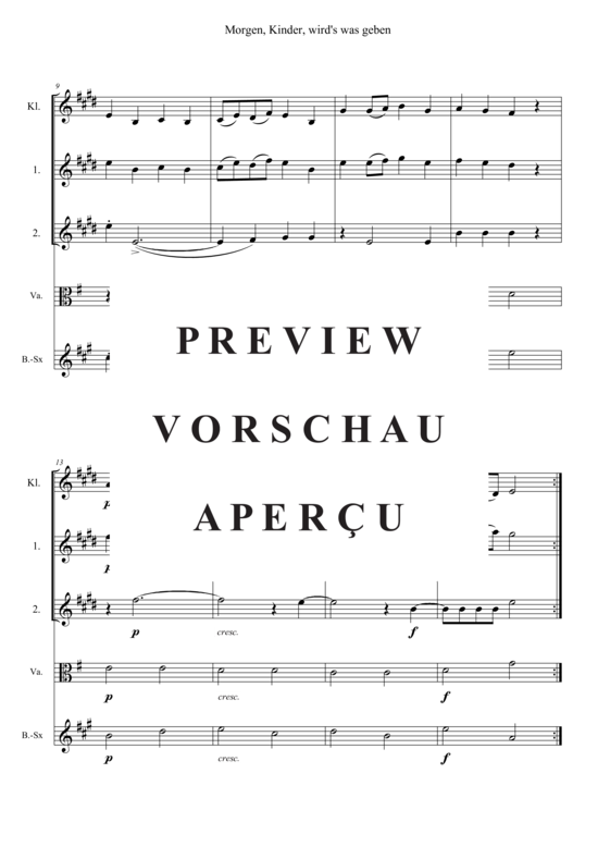 Produktgalerie: Seite 11 von 11 Morgen, Kinder, wird´s was geben , , (flexibles Quintett)
