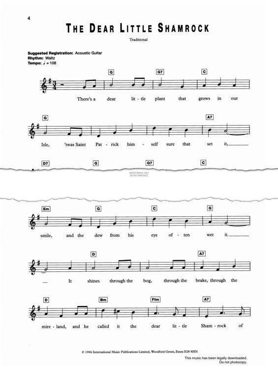 Produktgalerie: Seite 1 von 1 The Dear Little Shamrock, Irish Traditional, Gesang, Gitarre, Keyboard