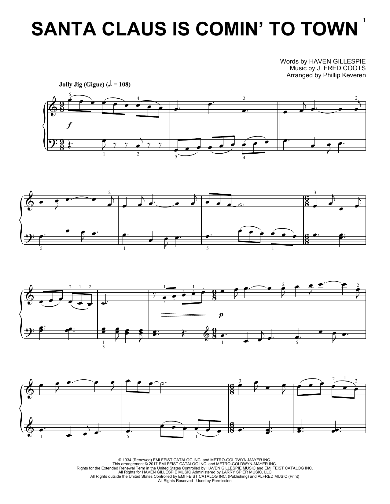 Product picture to: Santa Claus Is Comin' To Town [Classical version] (arr. Phillip Keveren)