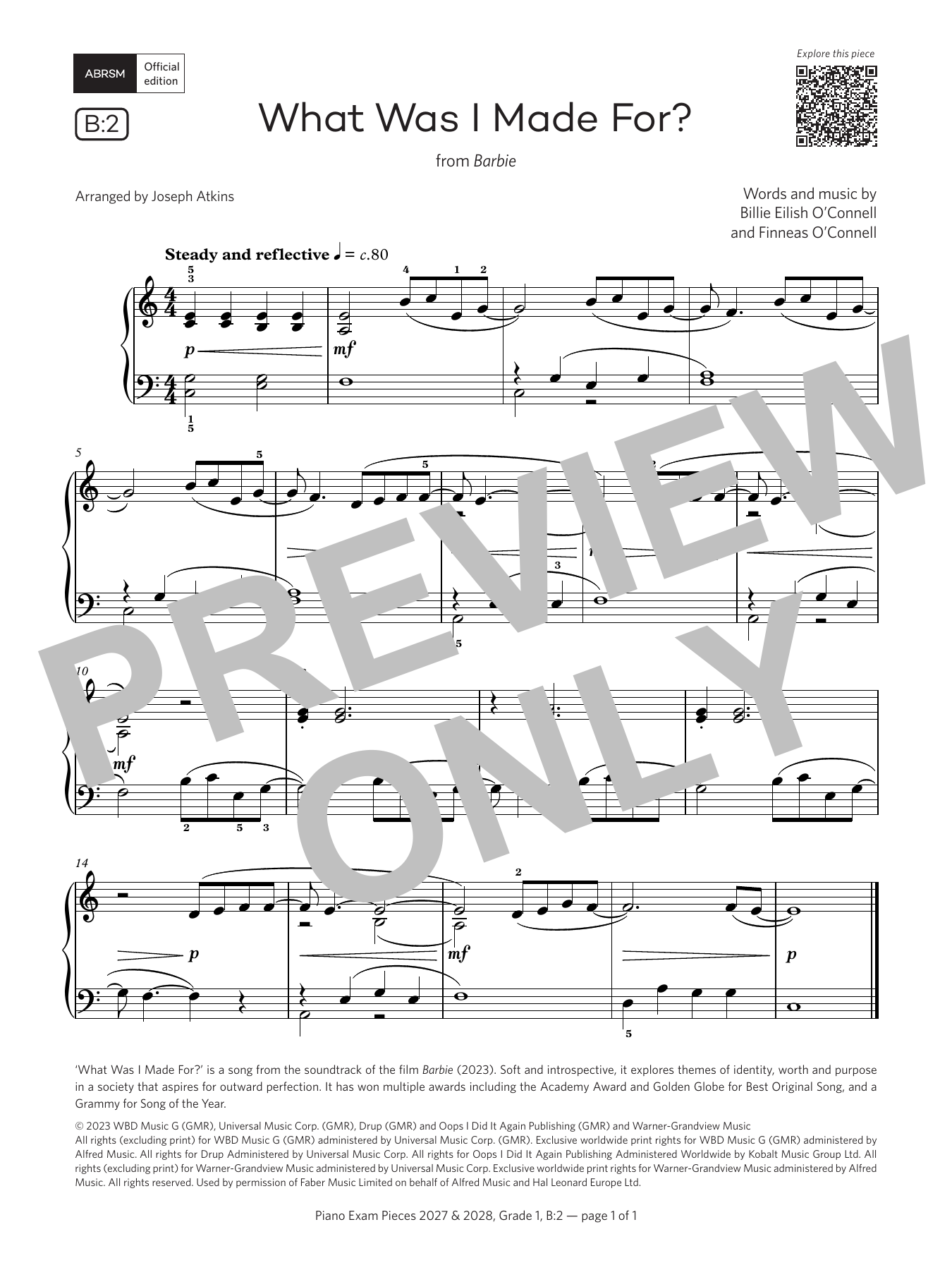 Produktbild zu: What Was I Made For? (Grade 1, list B2, from the ABRSM Piano Syllabus 2027 & 2028)