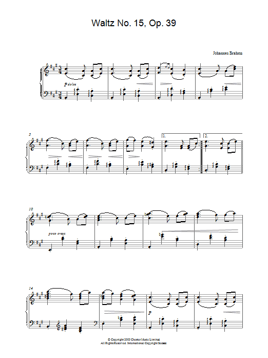 Product gallery: Page 1 of 1 Waltz Op. 39, No. 15, Johannes Brahms