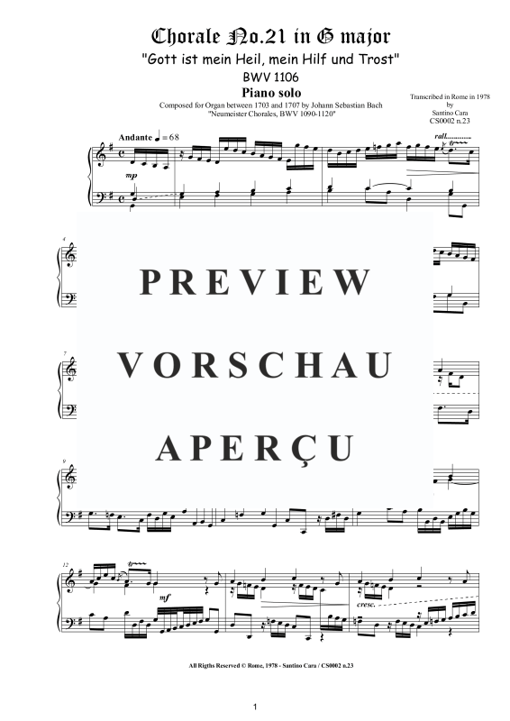 Product gallery: Page 2 of 3 Choral No.21 in G-Dur (Gott ist mein Heil, mein Hilf und Trost) BWV 1106, , Solo Piano