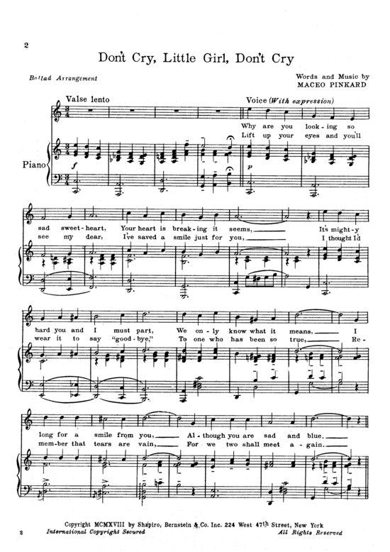 gallery: Don´t Cry, Little Girl, Don´t Cry , Popular Standard, (piano + vocals) edit