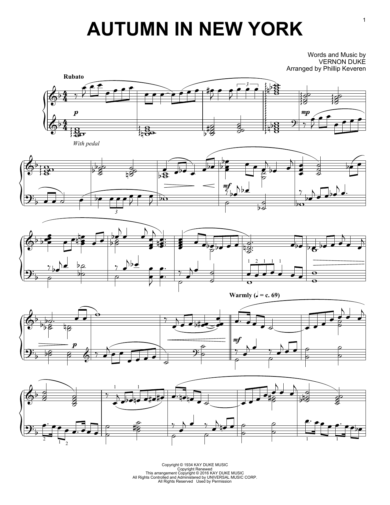 Product gallery: Page 1 of 1 Autumn In New York (arr. Phillip Keveren), Bud Powell
