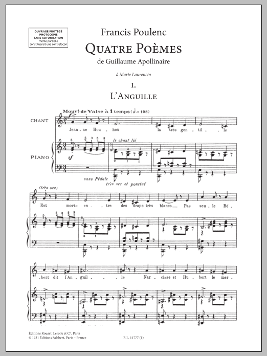 Produktbild zu:  Quatre Poèmes de Guillaume Apollinaire - Francis Poulenc