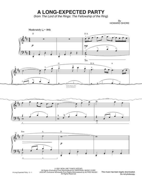 Produktgalerie: Seite 1 von 1 A Long-Expected Party (from The Lord of the Rings: The Fellowship of the Ring), Howard Shore, Klavier