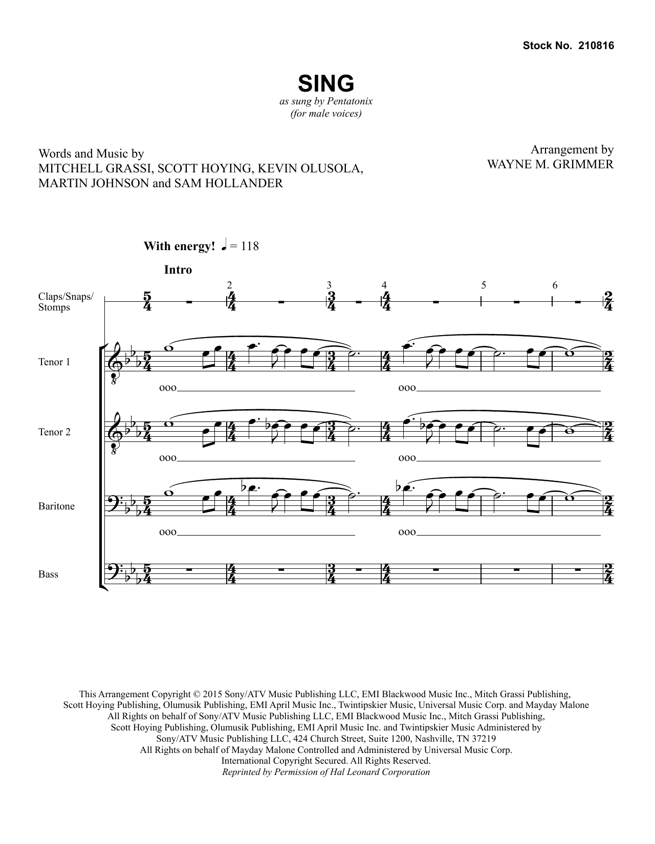 Product picture to: Sing (arr. Wayne Grimmer)