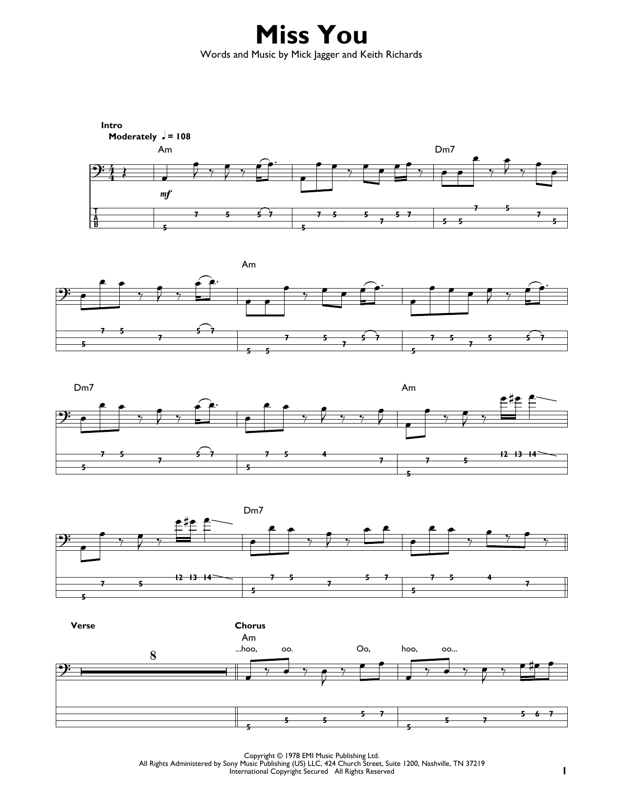 Produktgalerie: Seite 1 von 1 Miss You, The Rolling Stones, E-Bass, Gitarre