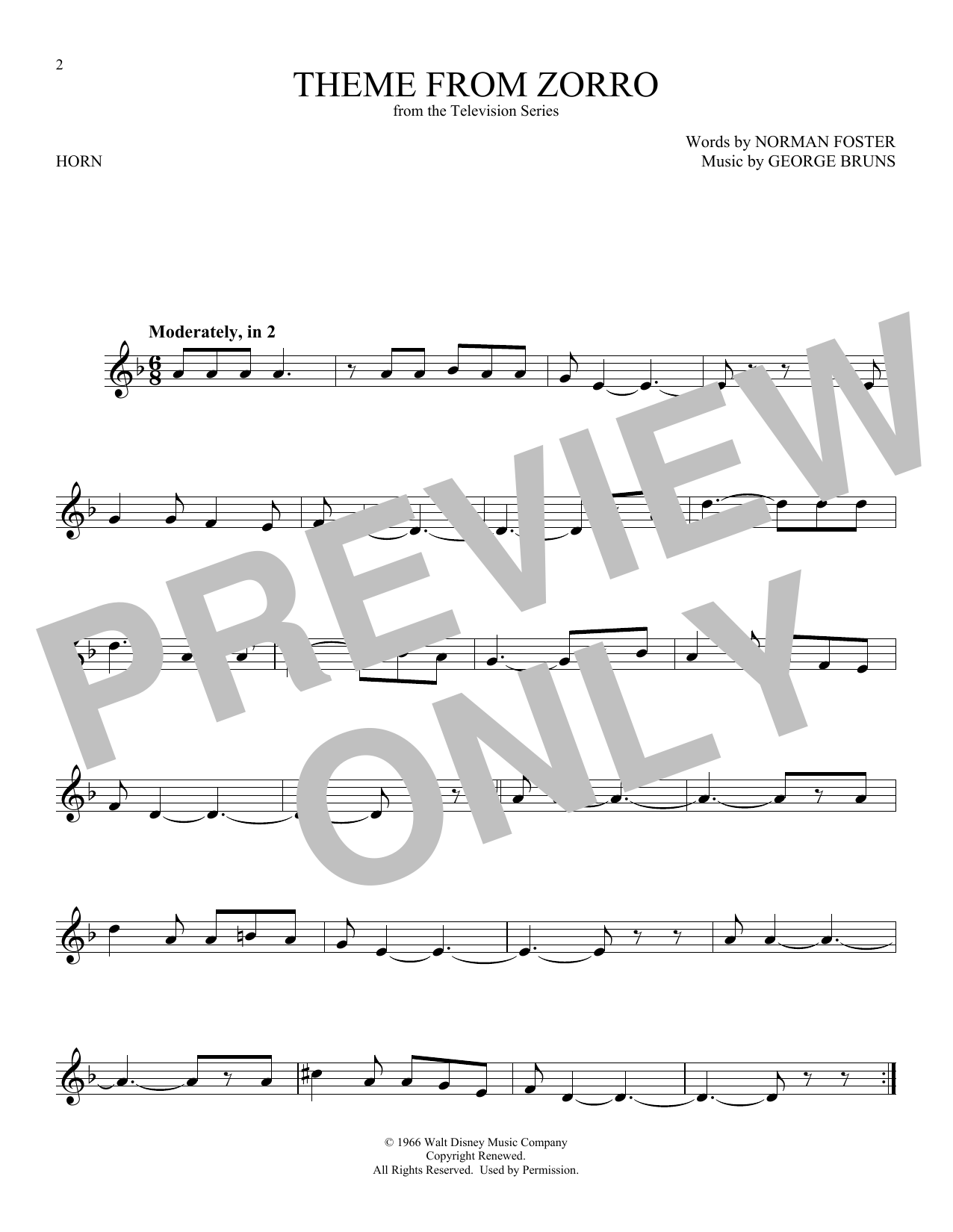 Produktgalerie: Seite 1 von 1 Theme From Zorro, George Bruns, Horn