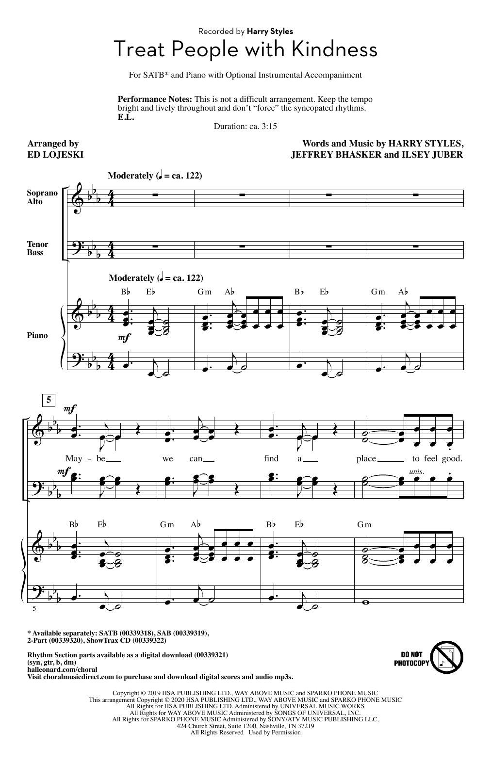 Product picture to: Treat People With Kindness (arr. Ed Lojeski)