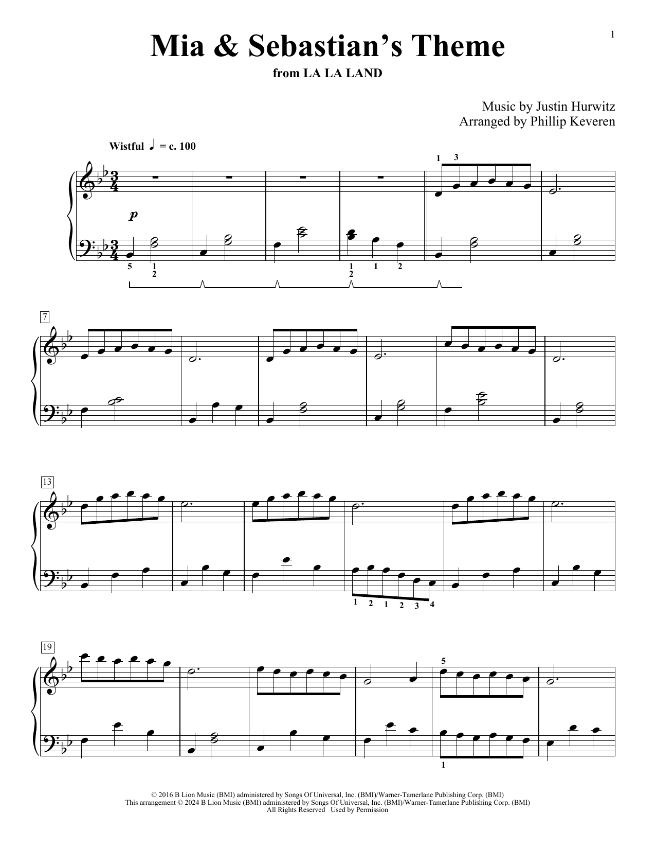 Product picture to: Mia & Sebastian's Theme (from La La Land) (arr. Phillip Keveren)