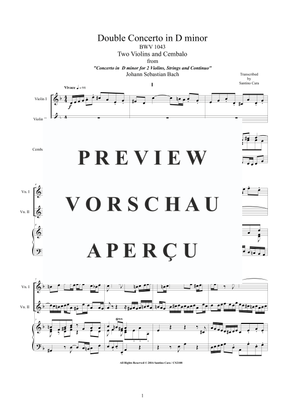 Produktgalerie: Seite 2 von 11 Doppel Konzert 2 Violinen D-Moll BWV 1043, , 2 Violinen und Cembalo/Klavier