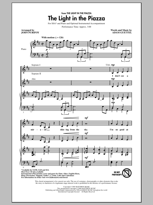 Produktgalerie: Seite 1 von 1 The Light In The Piazza (arr. John Purifoy), Adam Guettel, Chor