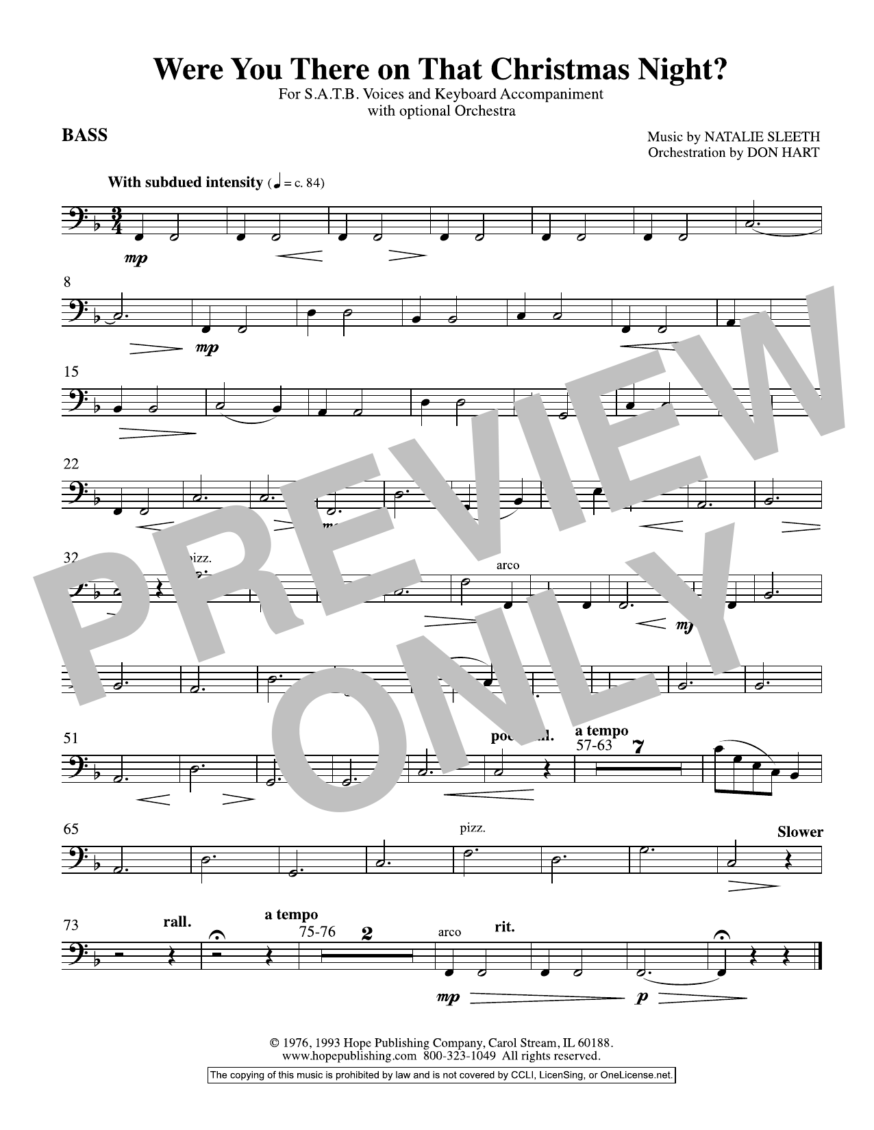 Product picture to: Were You There On That Christmas Night? (arr. Don Hart) - Bass