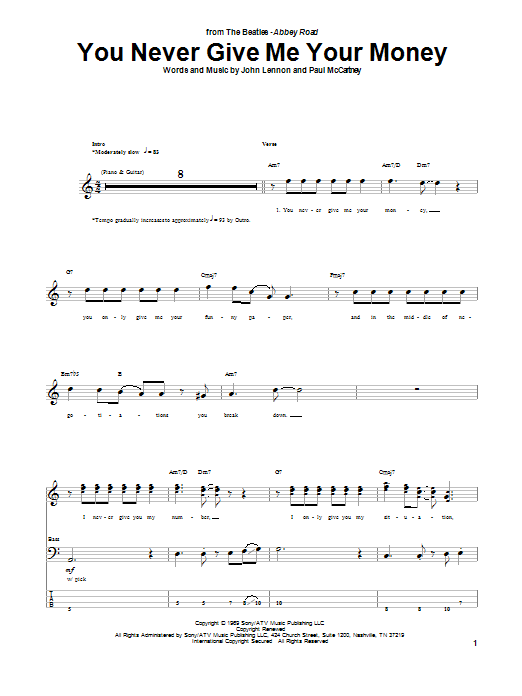 Produktgalerie: Seite 1 von 1 You Never Give Me Your Money, The Beatles, E-Bass