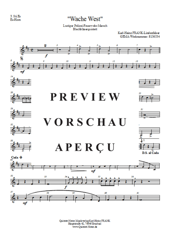 Produktgalerie: Seite 18 von 21 Wache West , , (Blechbläserquintett + Trillerpfeife, Schlagzeug)