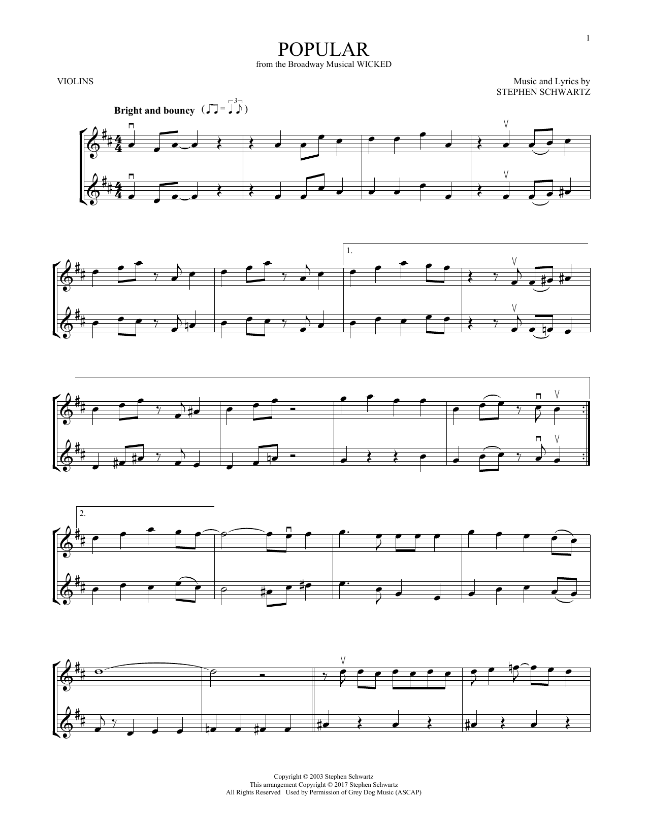 Product gallery: Page 1 of 1 Popular (from Wicked), Stephen Schwartz