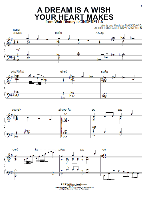 Product gallery: Page 1 of 1 A Dream Is A Wish Your Heart Makes [Jazz version] (from Cinderella) (arr. Brent Edstrom), Ilene Woods