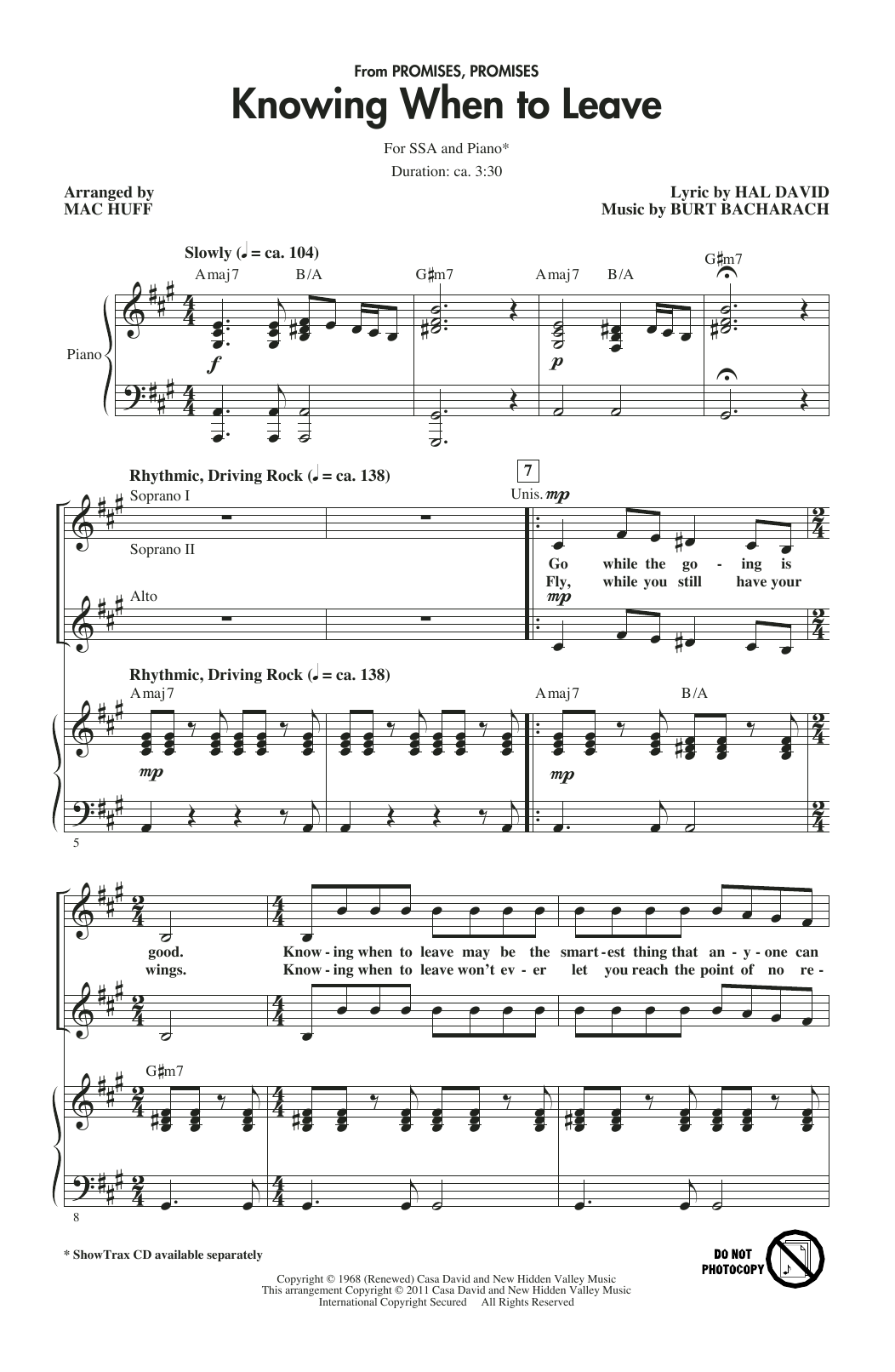 Product gallery: Page 1 of 1 Knowing When To Leave (from Promises, Promises) (arr. Mac Huff), Bacharach & David