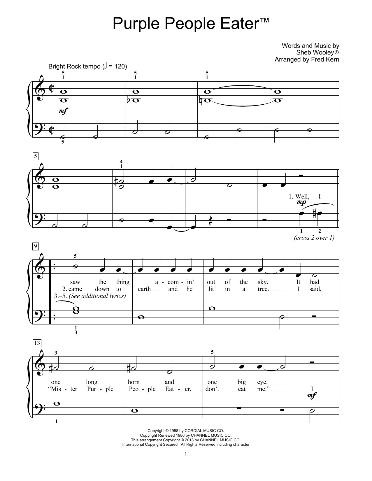 Produktgalerie: Seite 1 von 1 Purple People Eater (arr. Fred Kern), Sheb Wooley, Klavier
