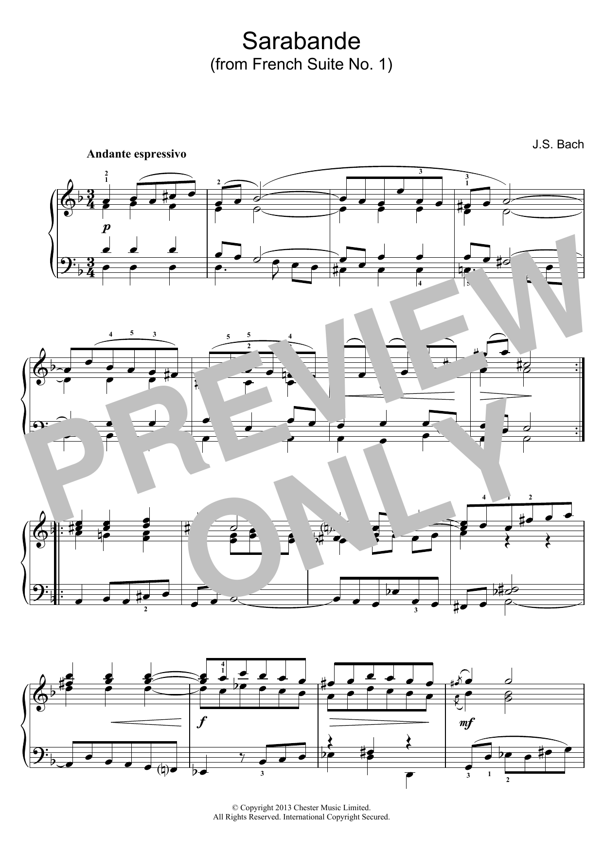 Produktgalerie: Seite 1 von 1 Sarabande (from French Suite No. 1), Johann Sebastian Bach, Klavier