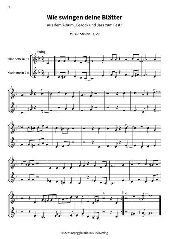 Product gallery: Page 1 of 7 Wie swingen deine Blätter - aus dem Album Barock und Jazz zum Fest, , (Clarinet duet)