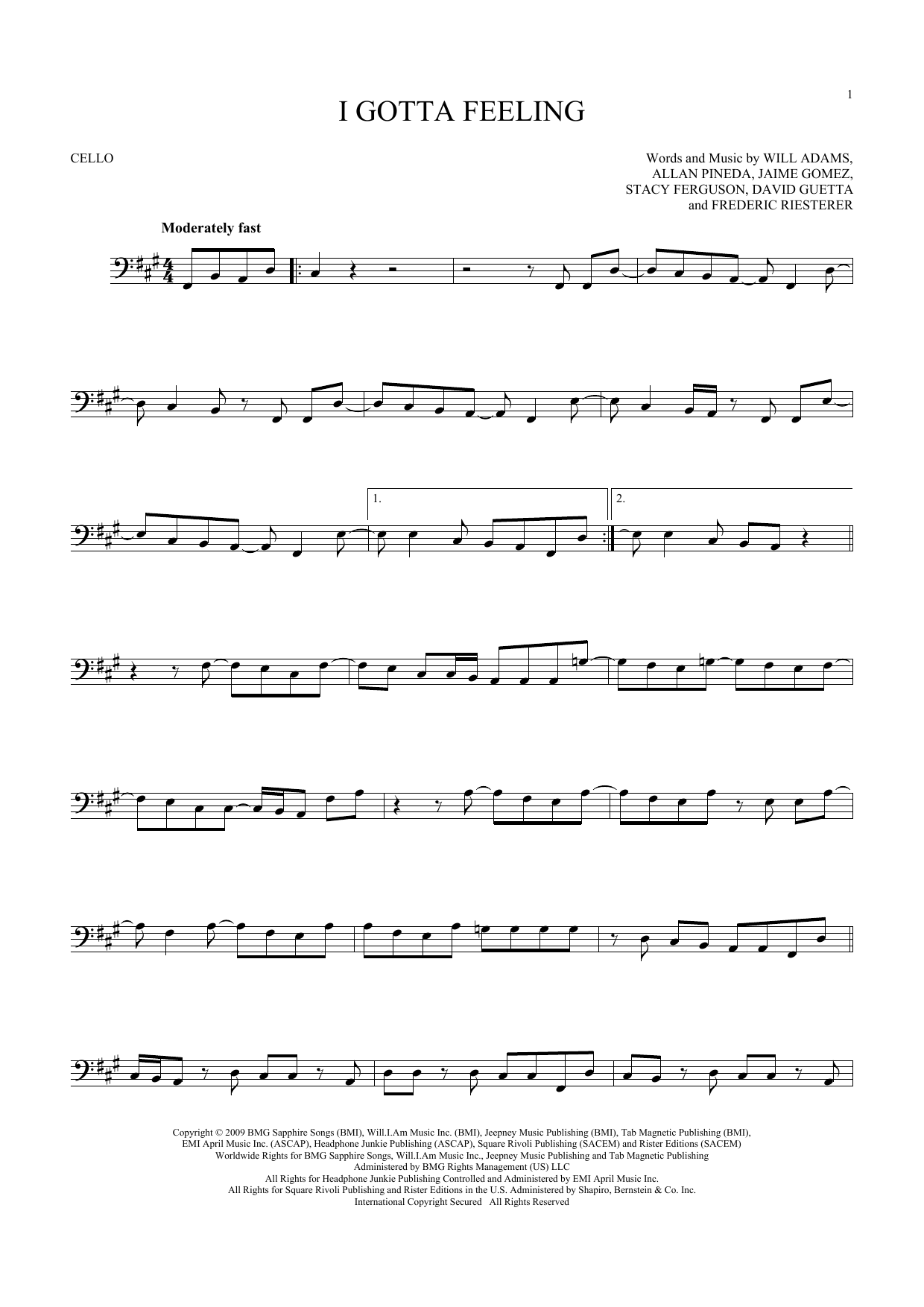 Produktgalerie: Seite 1 von 1 I Gotta Feeling, The Black Eyed Peas, Violoncello