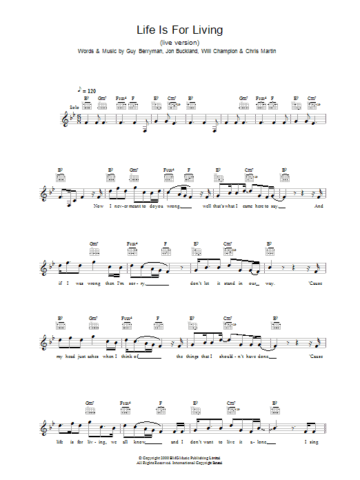 Produktgalerie: Seite 1 von 1 Life Is For Living, Coldplay, Melodieinstrument