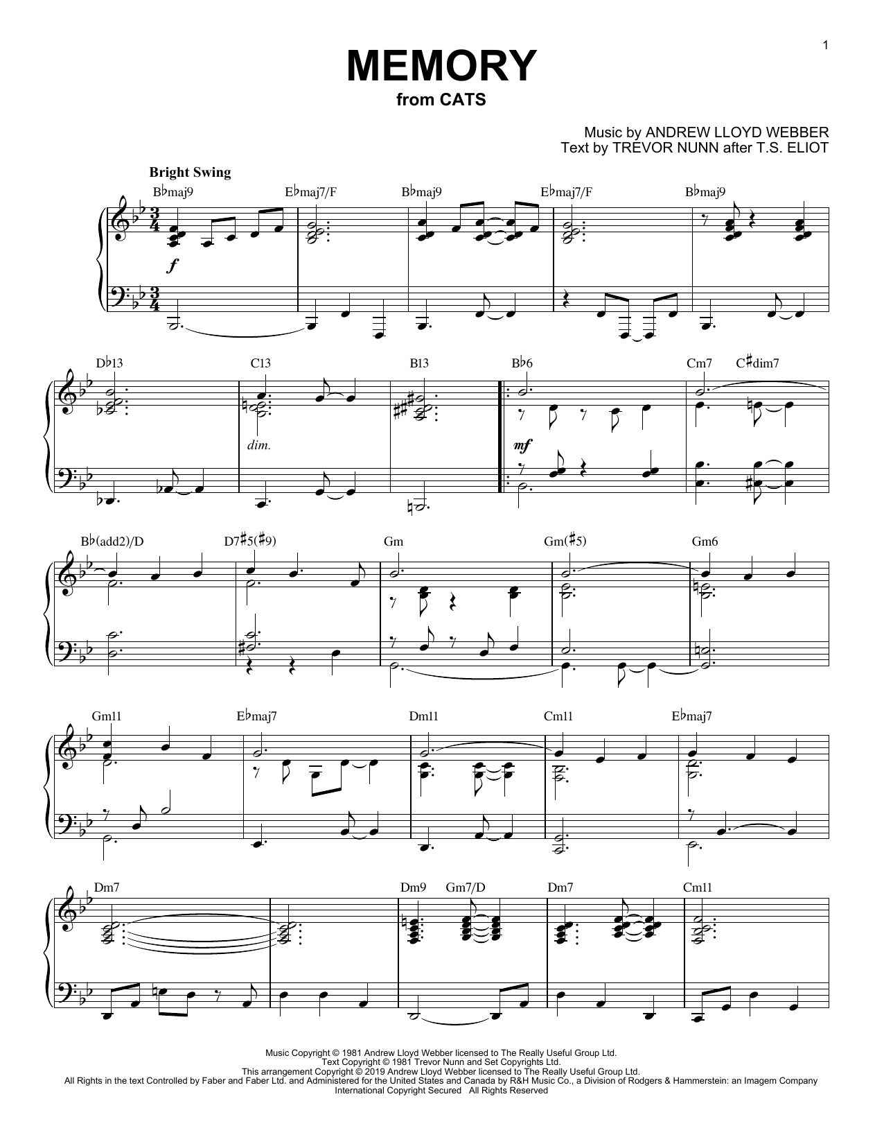 Product picture to: Memory [Jazz version] (from Cats)