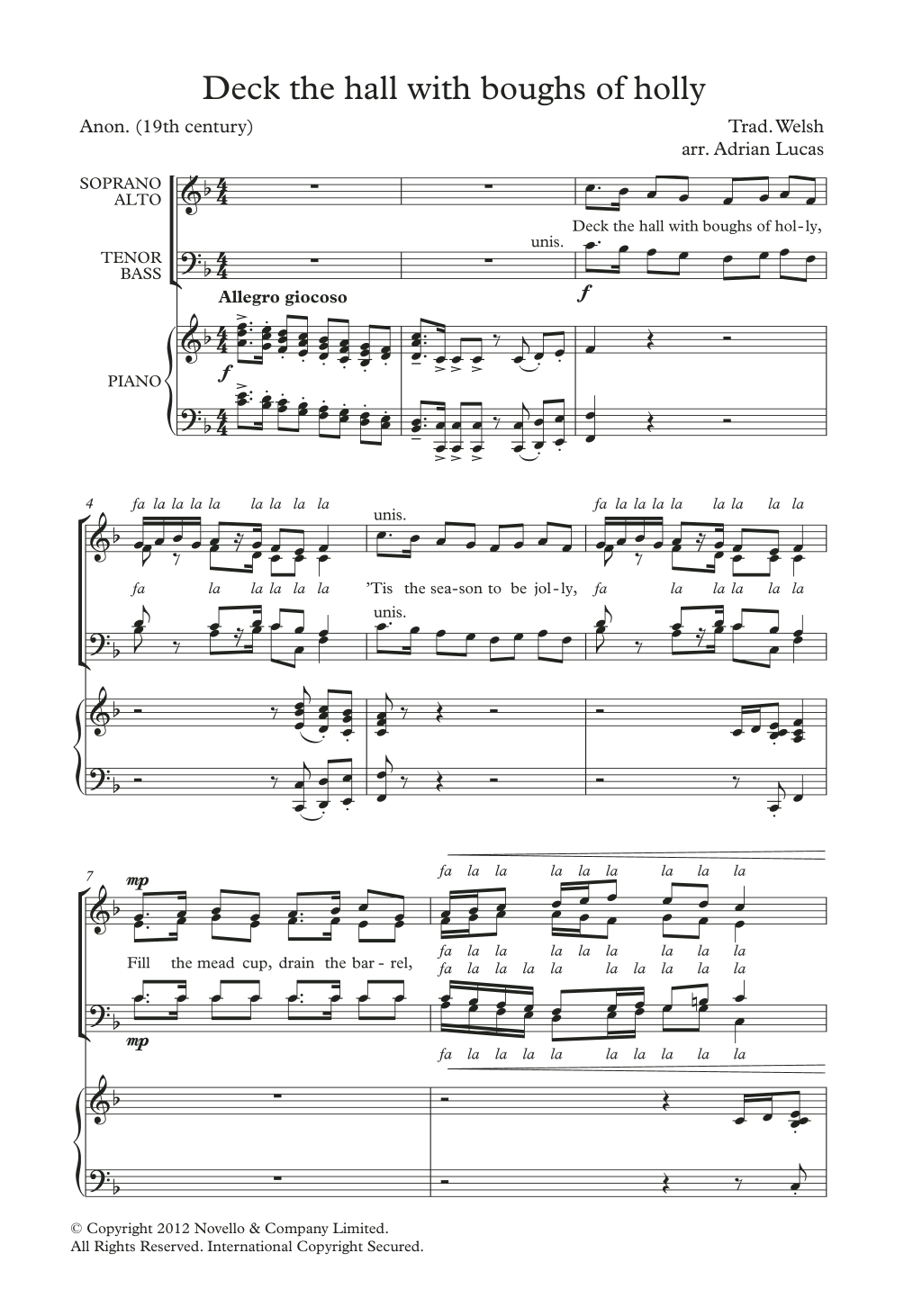 Product picture to: Deck The Halls With Boughs Of Holly (arr. Adrian Lucas)