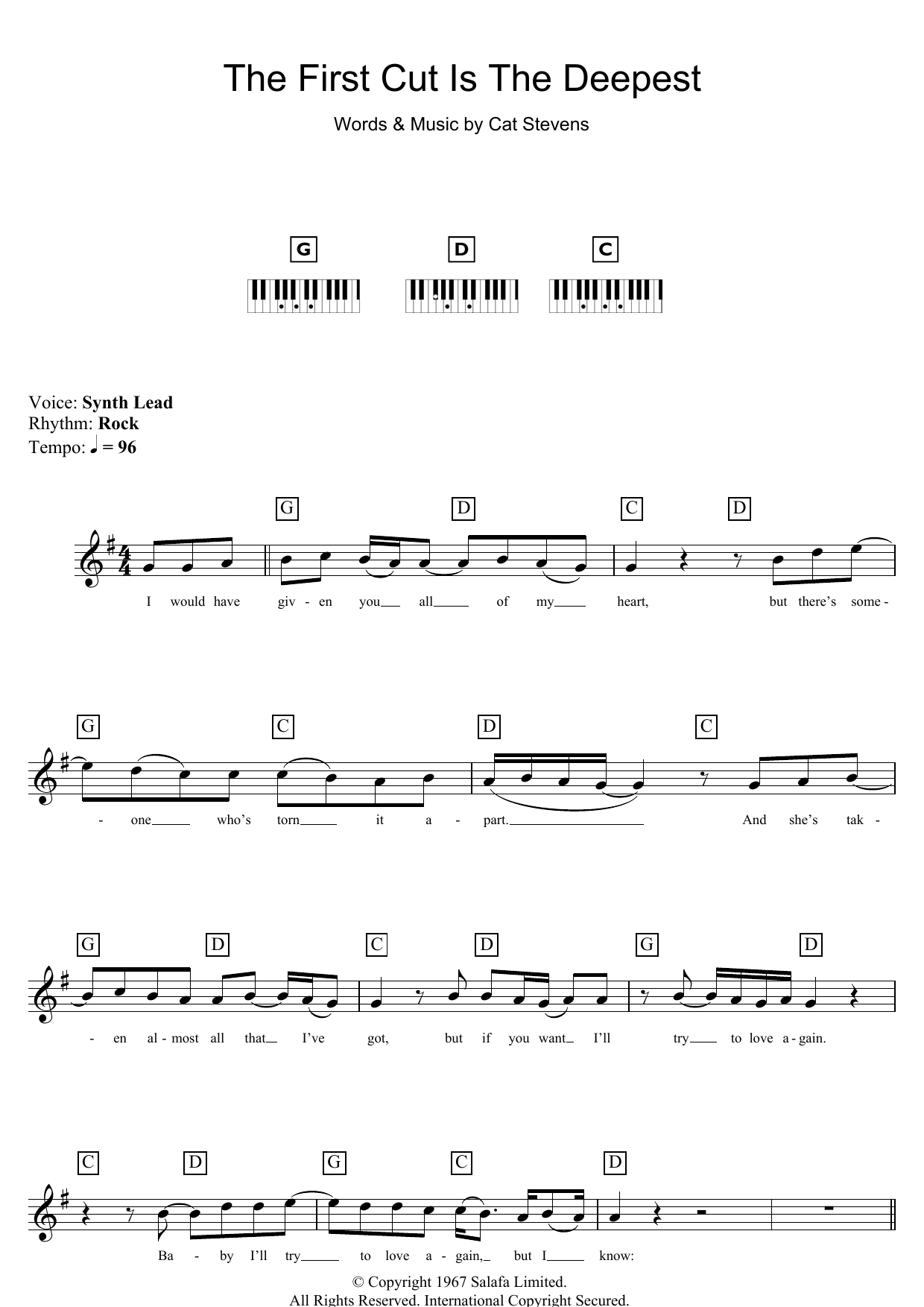 Produktgalerie: Seite 1 von 1 The First Cut Is The Deepest, Cat Stevens, Klavier
