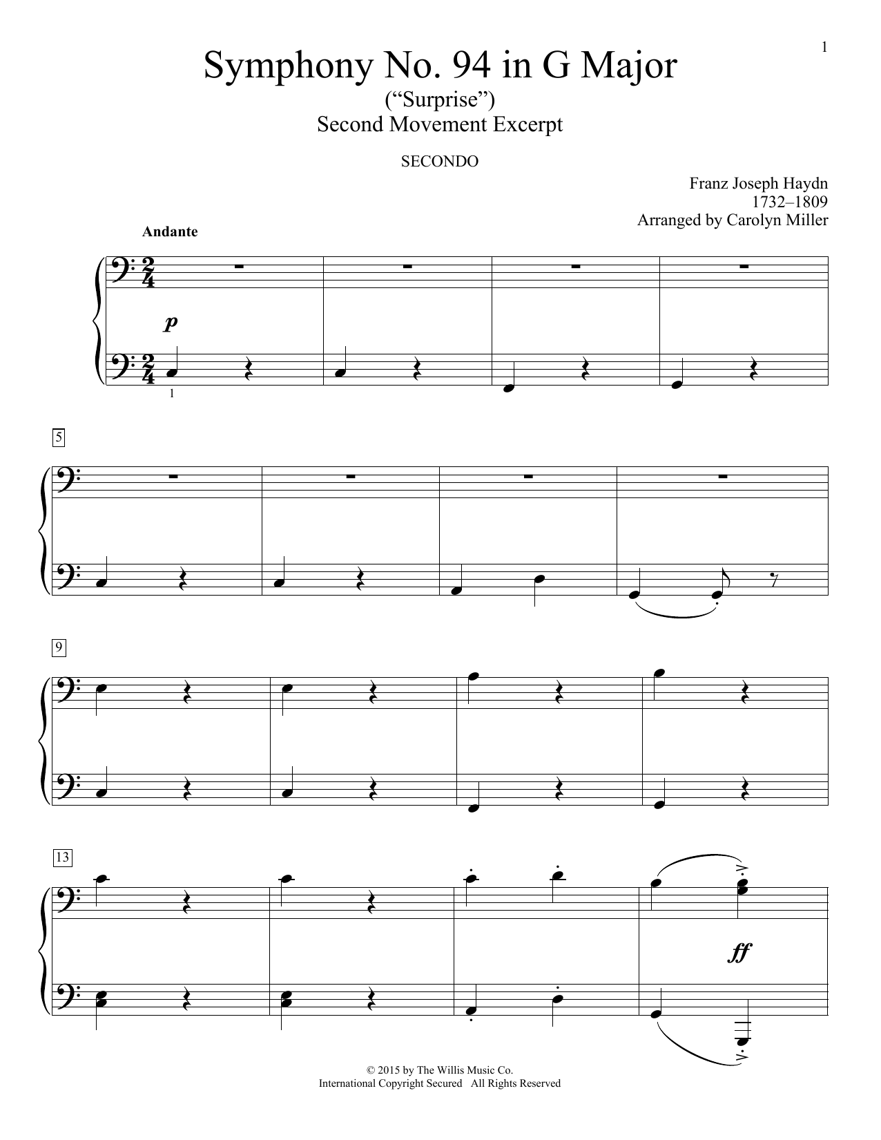 Product picture to: Symphony No. 94 (Surprise), 2nd Mvmt. Excerpt (arr. Carolyn Miller)