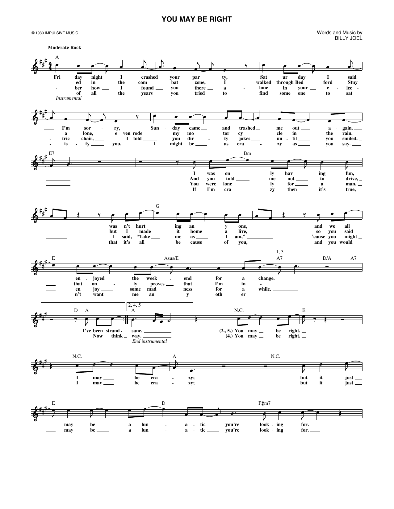 Produktgalerie: Seite 1 von 1 You May Be Right, Billy Joel, Melodieinstrument