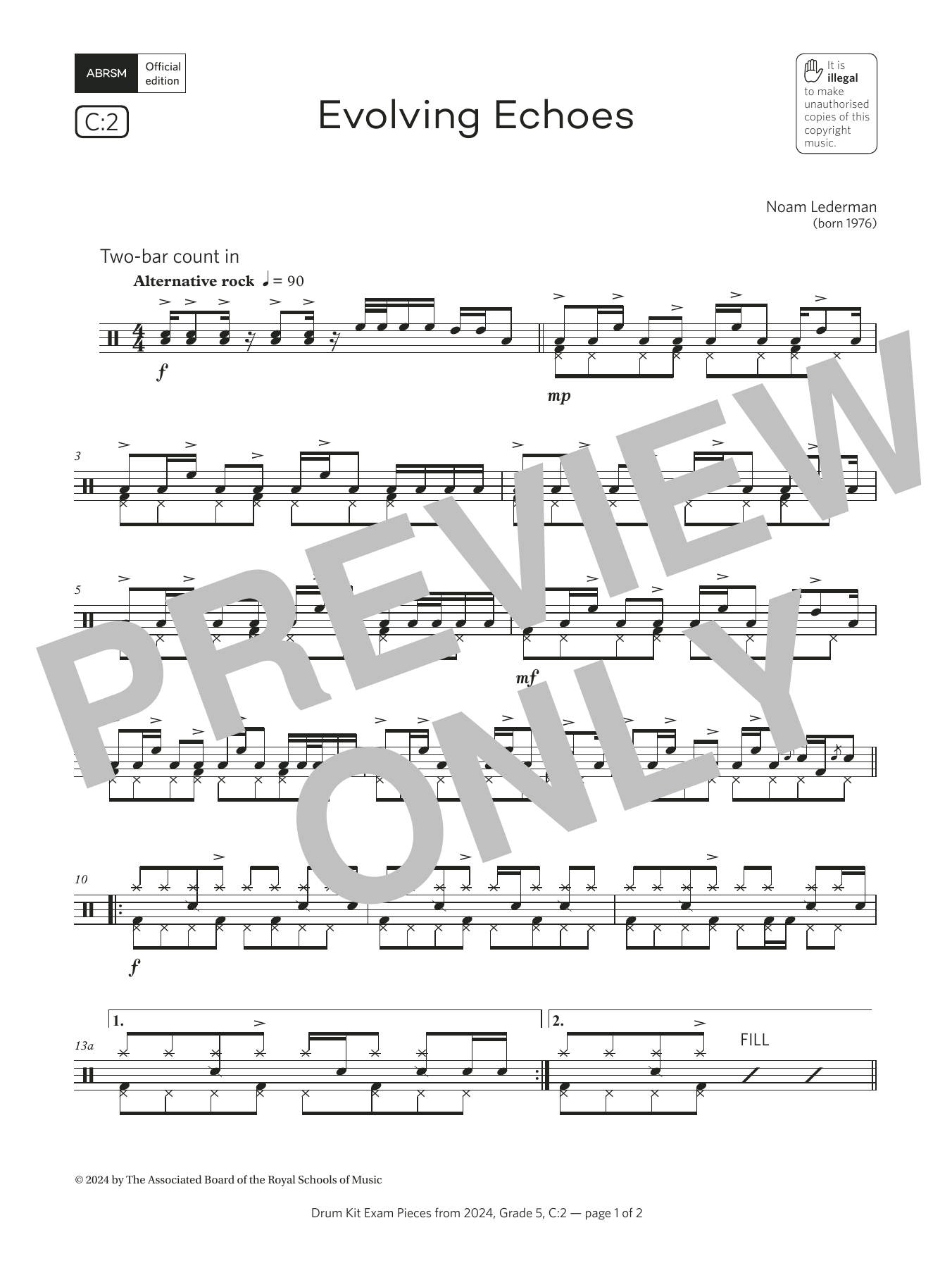 Product gallery: Page 1 of 1 Evolving Echoes (Grade 5, list C2, from the ABRSM Drum Kit Syllabus 2024), Noam Lederman