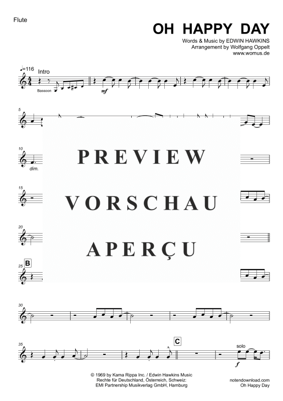 gallery: Oh Happy Day, Edwin Hawkins Singers, Woodwind quintet/ensemble/choir - electric bass with chordsandDrun Set opt.