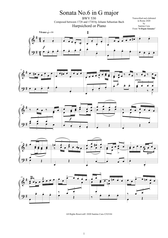 Product picture to: Sonata No.6 in G-Dur BWV 530Johann Sebastian Bach