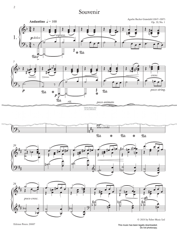 Produktgalerie: Seite 1 von 1 Souvenir Op.39, No.1, Agathe Backer Grøndahl, Klavier