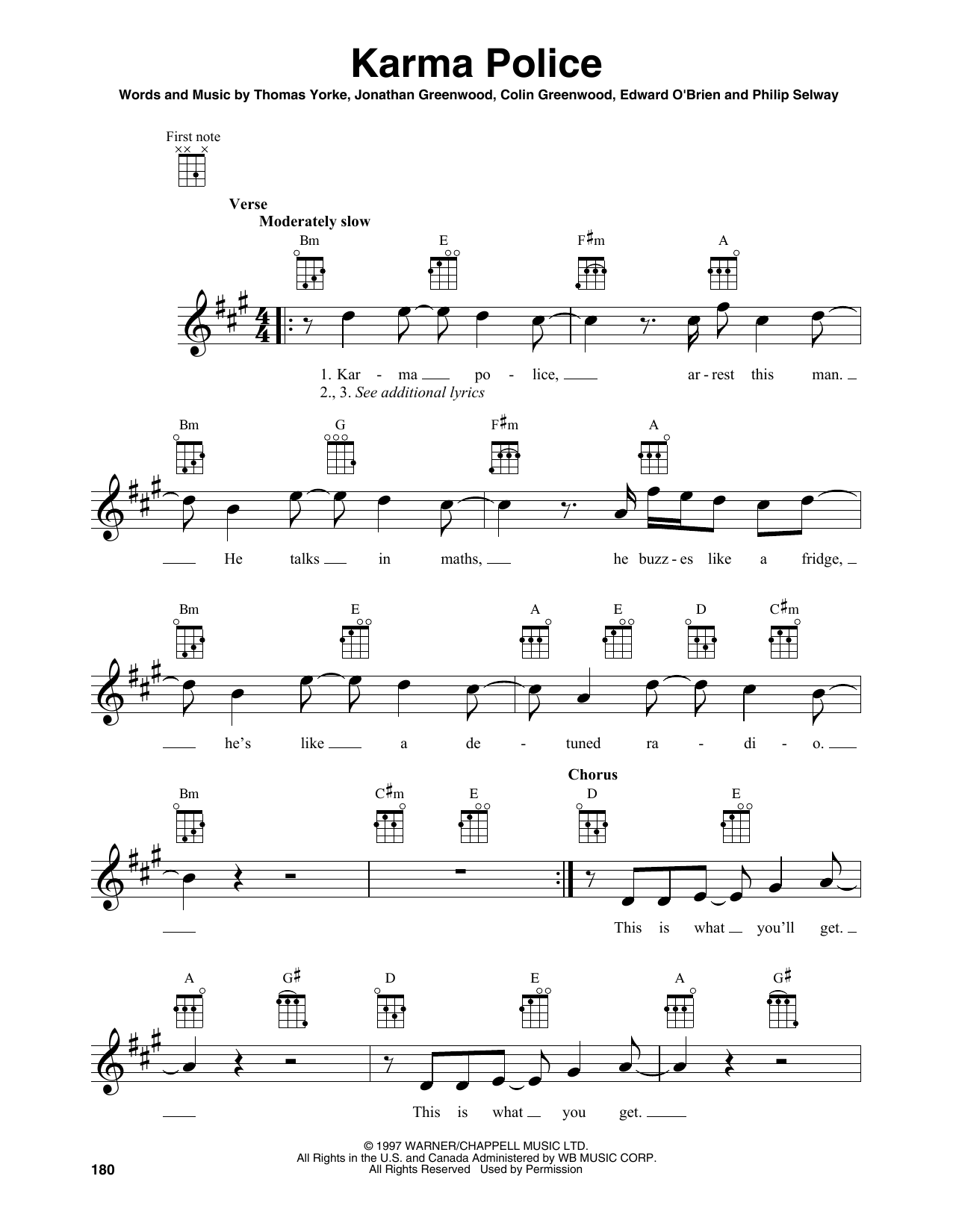 Produktgalerie: Seite 1 von 1 Karma Police, Radiohead, Ukulele