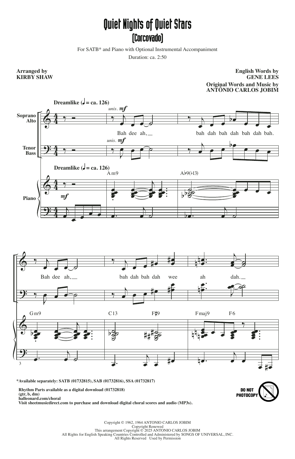Produktbild zu: Quiet Nights Of Quiet Stars (Corcovado) (arr. Kirby Shaw)