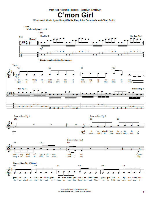 Produktgalerie: Seite 1 von 1 C'Mon Girl, Red Hot Chili Peppers, E-Bass