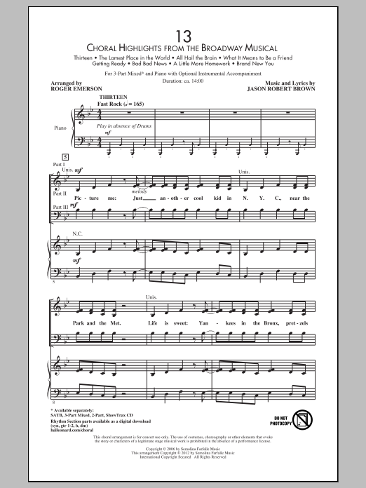 Product picture to: 13 (Choral Highlights From The Broadway Musical) (arr. Roger Emerson)
