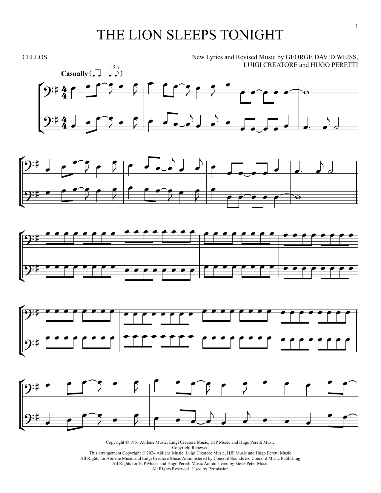 Produktgalerie: Seite 1 von 1 The Lion Sleeps Tonight, Tokens, Violoncello