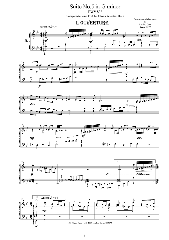 Produktbild zu: Suite No.5 in G-Moll BWV 822 - Complete Piano VersionJohann Sebastian Bach