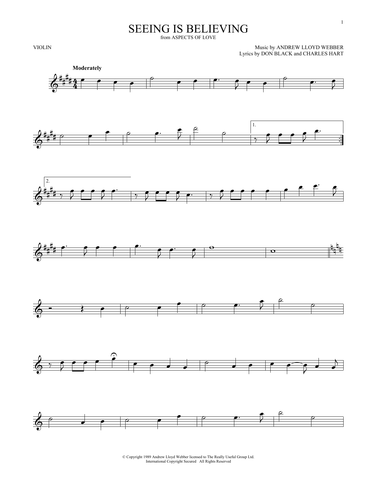 Product gallery: Page 1 of 1 Seeing Is Believing (from Aspects of Love), Andrew Lloyd Webber