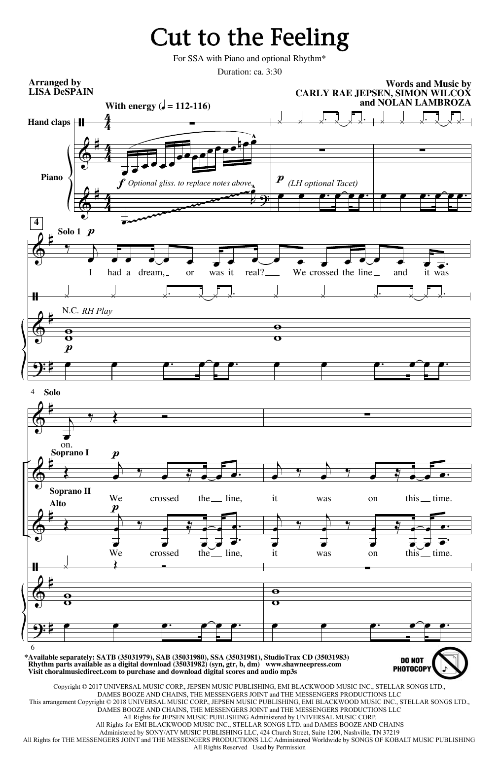Produktgalerie: Seite 1 von 1 Cut To The Feeling, Lisa DeSpain, Chor