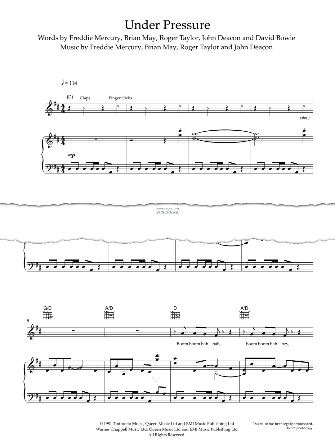 Produktgalerie: Seite 1 von 1 Under Pressure, David Bowie, Gesang, Gitarre, Klavier