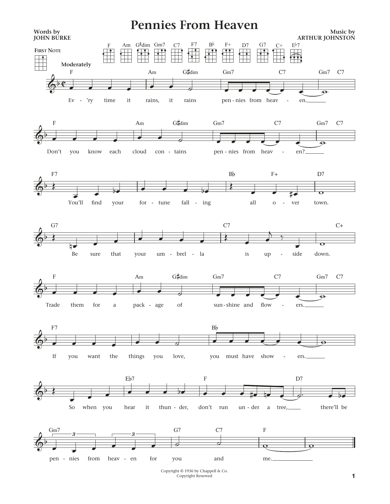 Product gallery: Page 1 of 1 Pennies From Heaven (from The Daily Ukulele) (arr. Liz and Jim Beloff), John Burke