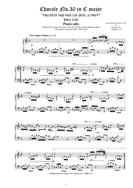Produktbild zu: Choral No.30 in C-Dur (Herzlich lieb hab ich dich, o Herr) BWV 1115Johann Sebastian Bach