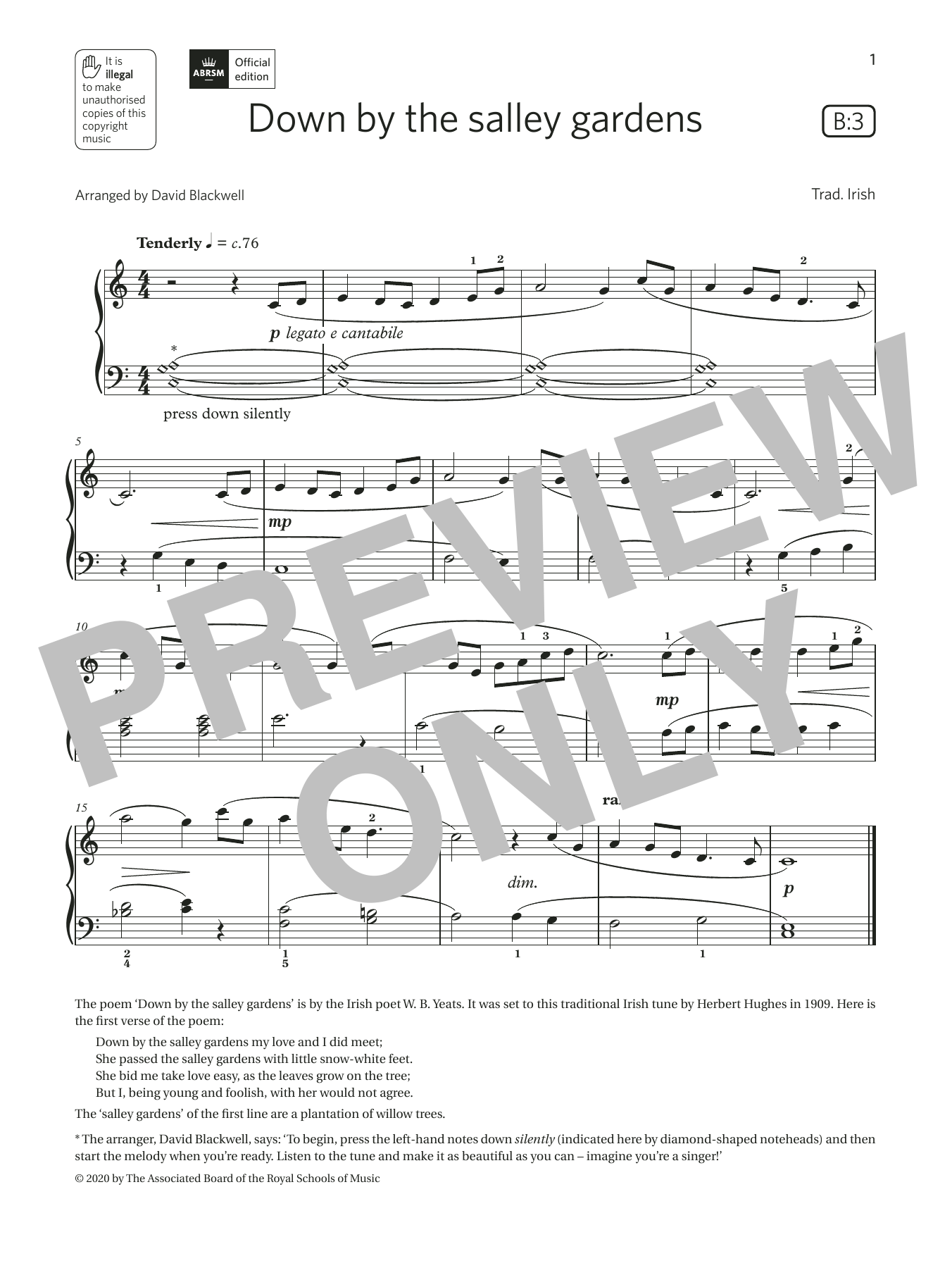 Produktbild zu: Down by the salley gardens (Grade 1, list B3, from the ABRSM Piano Syllabus 2021 & 2022)